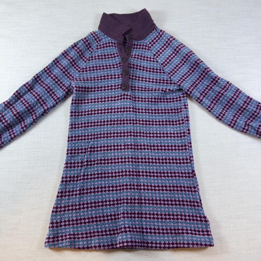 Free People Purple Blue Geometric Knit Henley Mini Dress Medium Long Sleeve